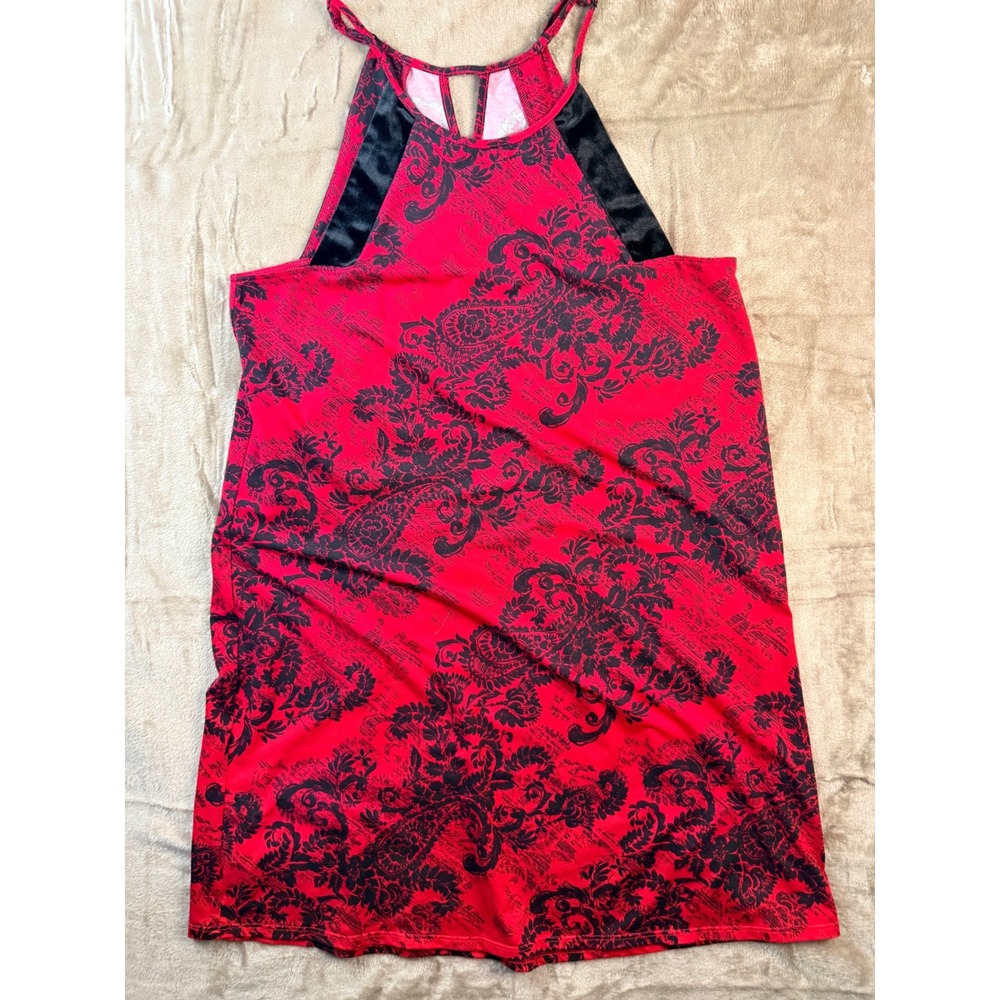 Apt. 9 Intimates Red Black Paisley Velvet‎ Trim Halter Nightgown Chemise Small